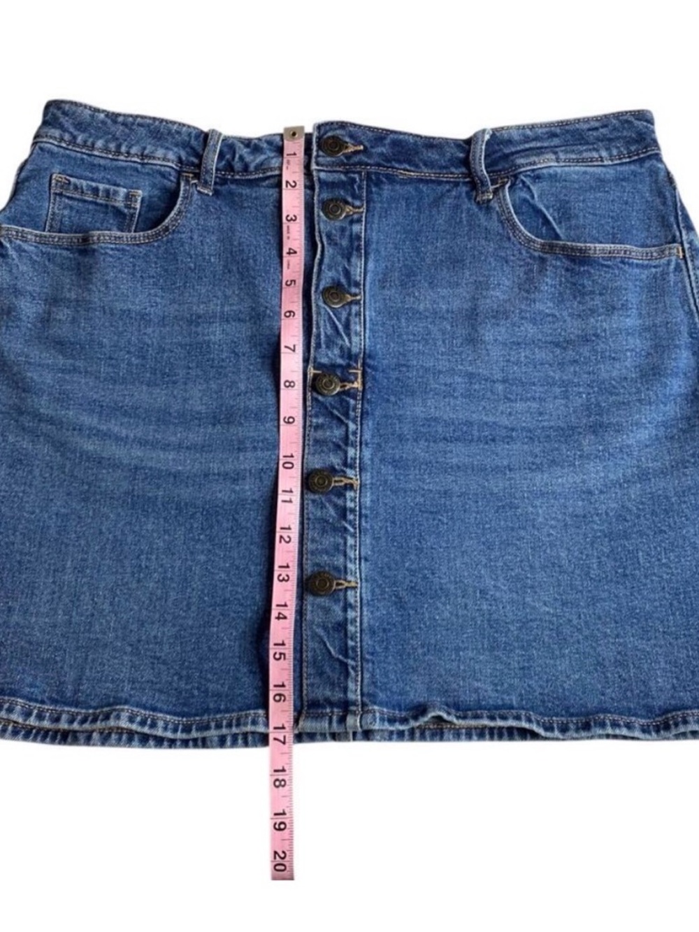 Old Navy Button Front Denim Scottie Blue High Waisted Mini Skirt Sz16 - Picture 5 of 7